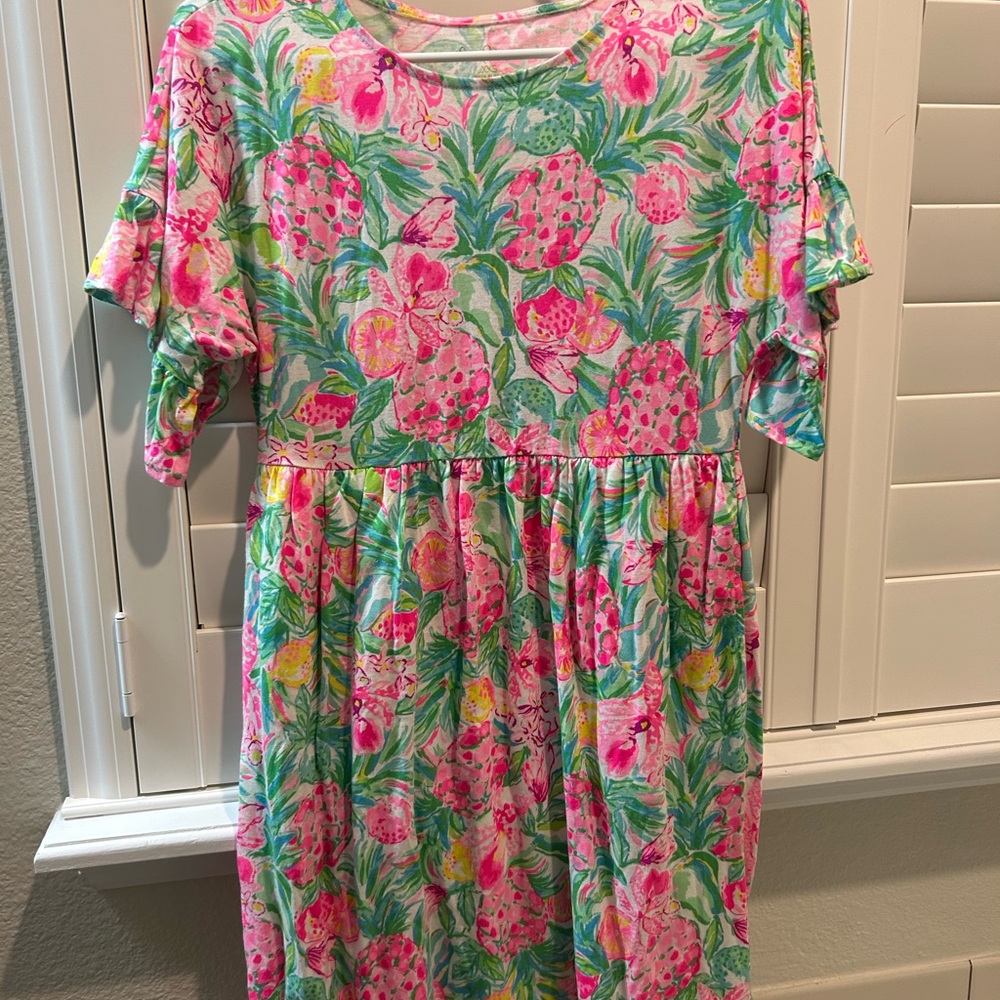 Lilly Pulitzer Pink and Green Flutter Sleeve Sundress